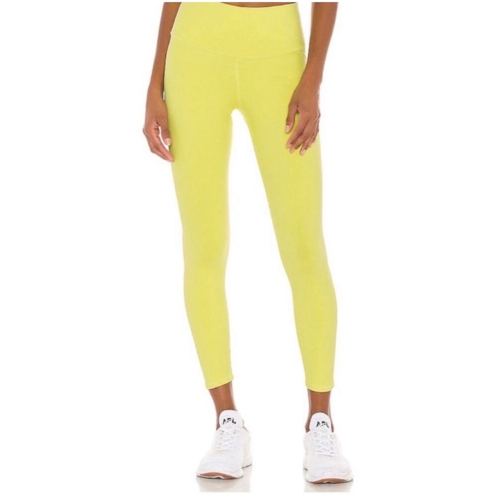 Alo Yoga XS High Waist Airbrush Leggings Neon Yellow Chartreuse Full Length